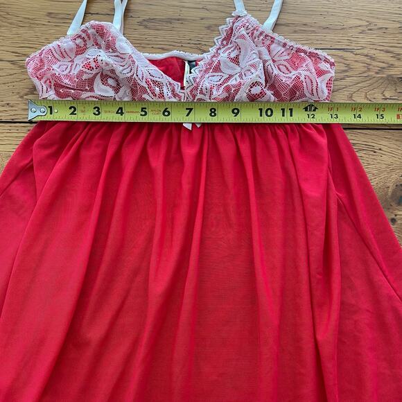 Tart Noir Feminine Sheer Babydoll Lingerie Red Sz L Pink Dainty Bow Adjustable - Picture 4 of 8